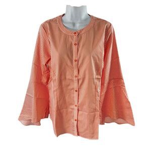 Linea by Louis Dell'Olio Sz 12 Bell Long Sleeve Tunic Top Shirt Striped Orange